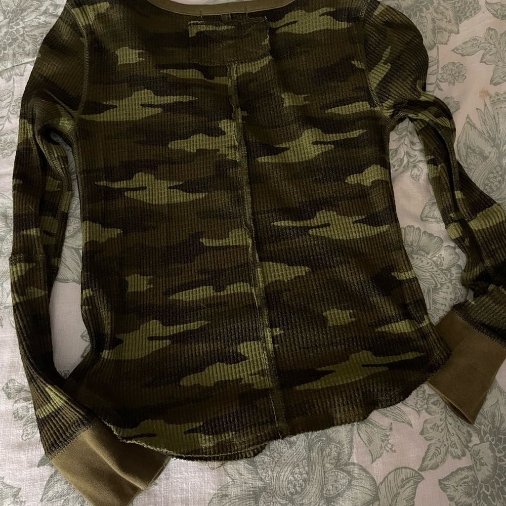 Camo Long Sleeve Top with button